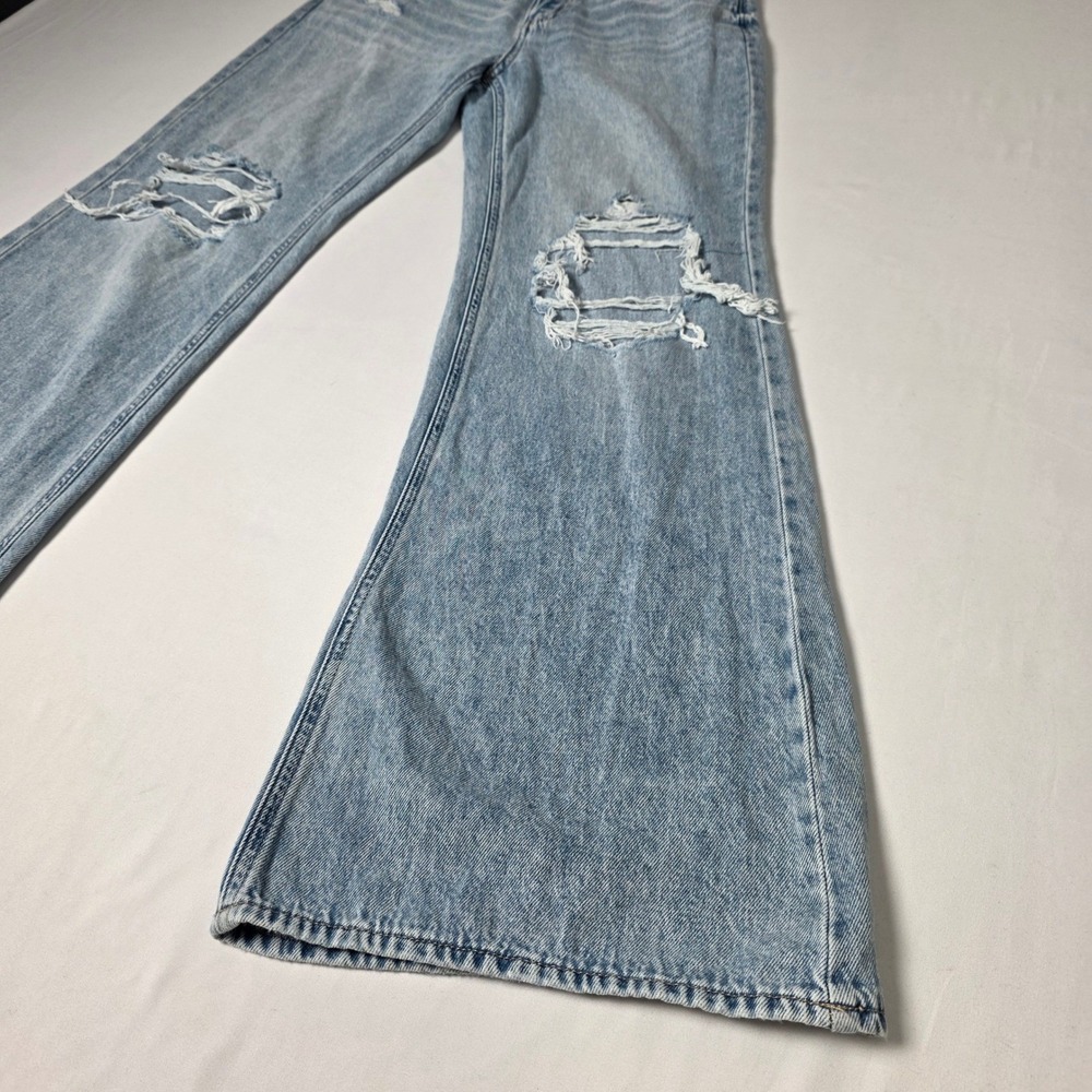 SO Slouchy Flare Jeans Women 5/27W Light Wash Distressed Mid Rise Wide Leg Denim - Picture 3 of 11